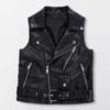 Belt Decor Vest Coat Retro Motorcycle Waistcoat with Zipper Pockets Belt Decor for Women Faux Leather Vest Coat for Commuting