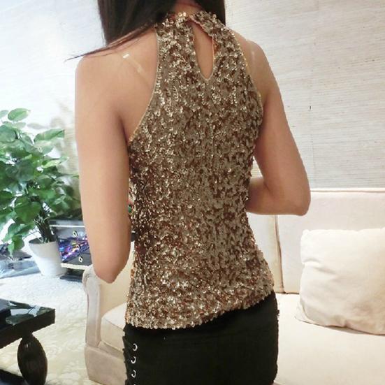 Женский топ с блестящими пайетками, с открытыми плечами, без рукавов, с бретелькой на шее, приталенный пуловер, сплошной цвет, сценическое выступление, клубный танцевальный топ, жилет
