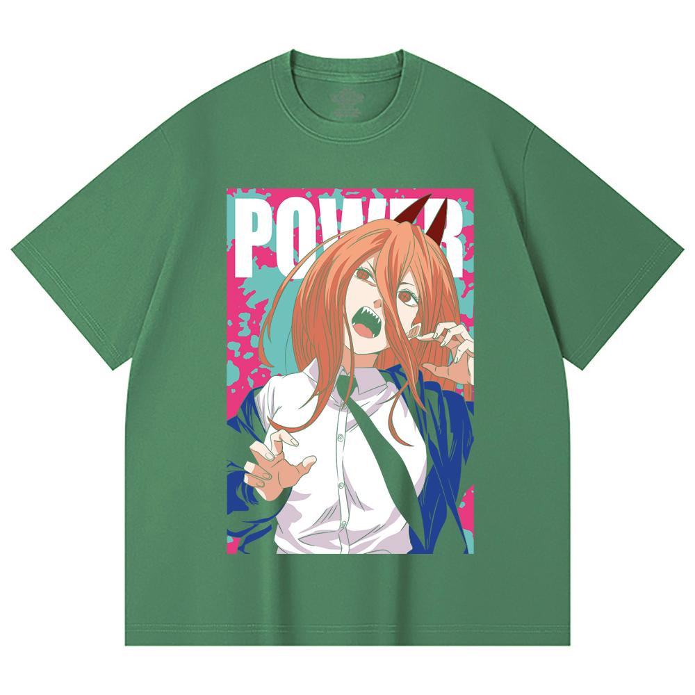 230 Gsm 100% Cotton Chainsaw Man V49 Power Print Unisex Heavy Cotton T Shirt