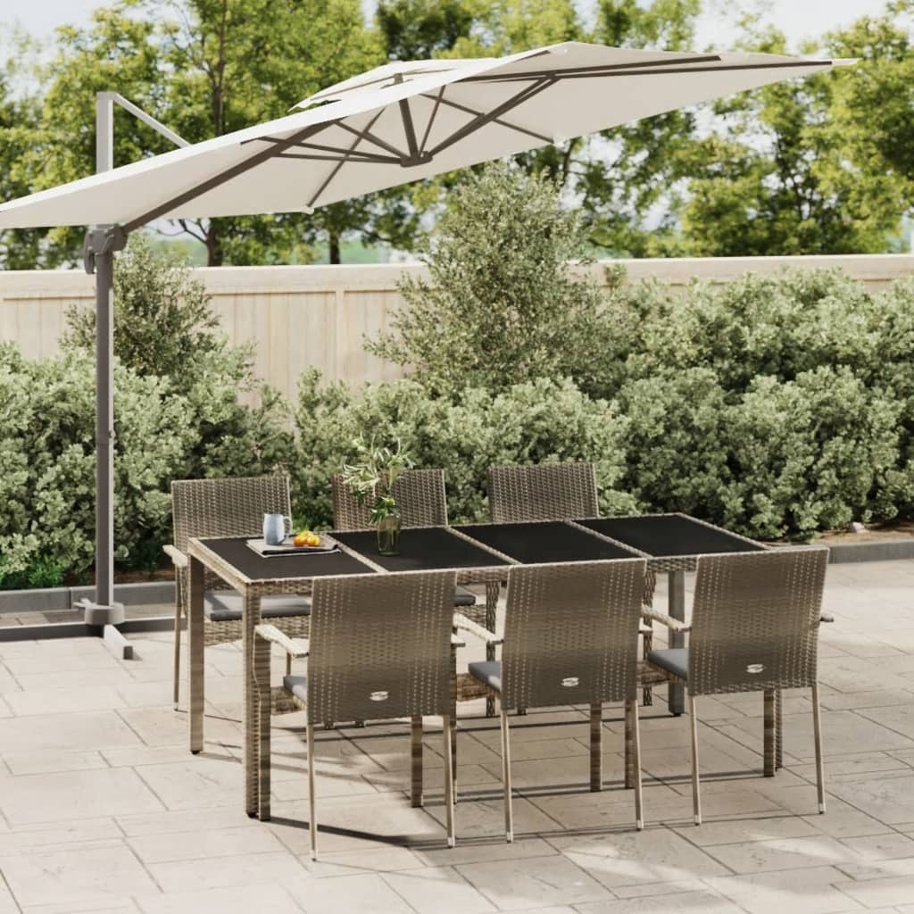 7 Piece Garden Dining Set with Cushions Gray Poly Rattan