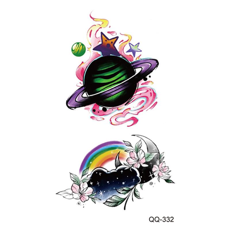 Маленькая водонепроницаемая временная татуировка-наклейка, цветные перья, цветы, листья, планета, луна, женский боди-арт, запястье, шея, поддельные татуировки для мужчин
