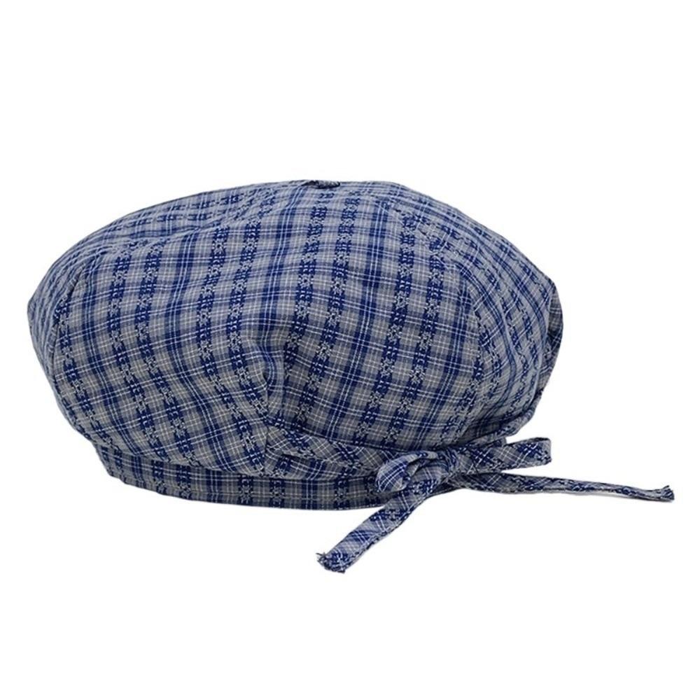 Кепка-берет в клетку в корейском стиле с бантом, женская восьмиугольная кепка, крутая женская шляпа художника, для улицы