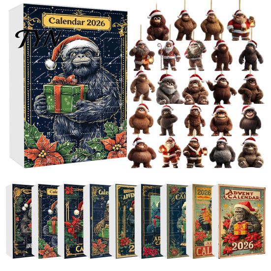 Collectible Christmas Ornaments Advent Calendar, Ape Series 24 Day Countdown Box with Acrylic Pendants, Festive Tree Hanging for Holiday Home