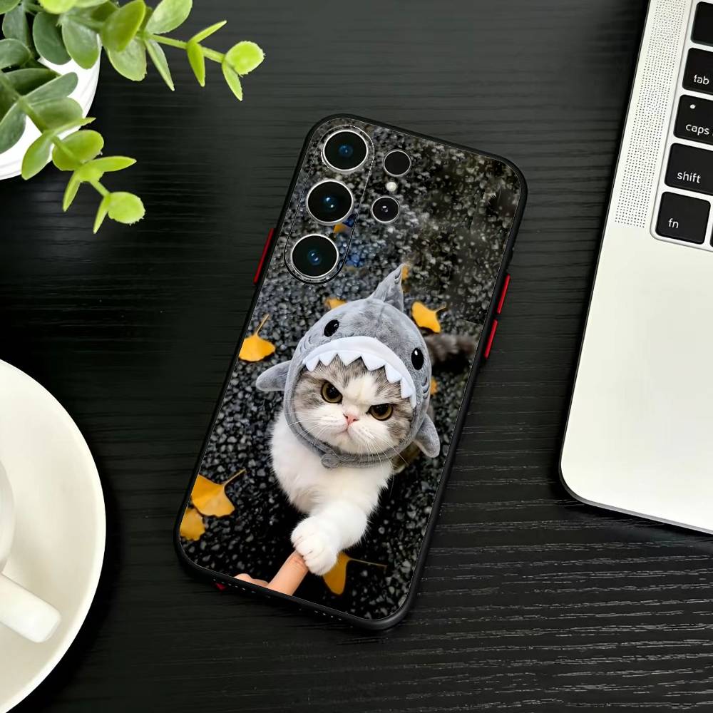 Забавный Милый Кот Чехол для Телефона Для Samsung S26,S25,S24,S23,S22,S30,S21,Ultra,Plus,FE 5G Черный Мягкий Чехол