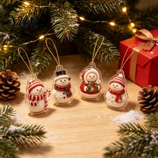 Collectible Holiday Toys Snowman Christmas Countdown Calendar, 24-Day Acrylic Ornament Set with Winter Creative Gifts Figures, Tree Hanging