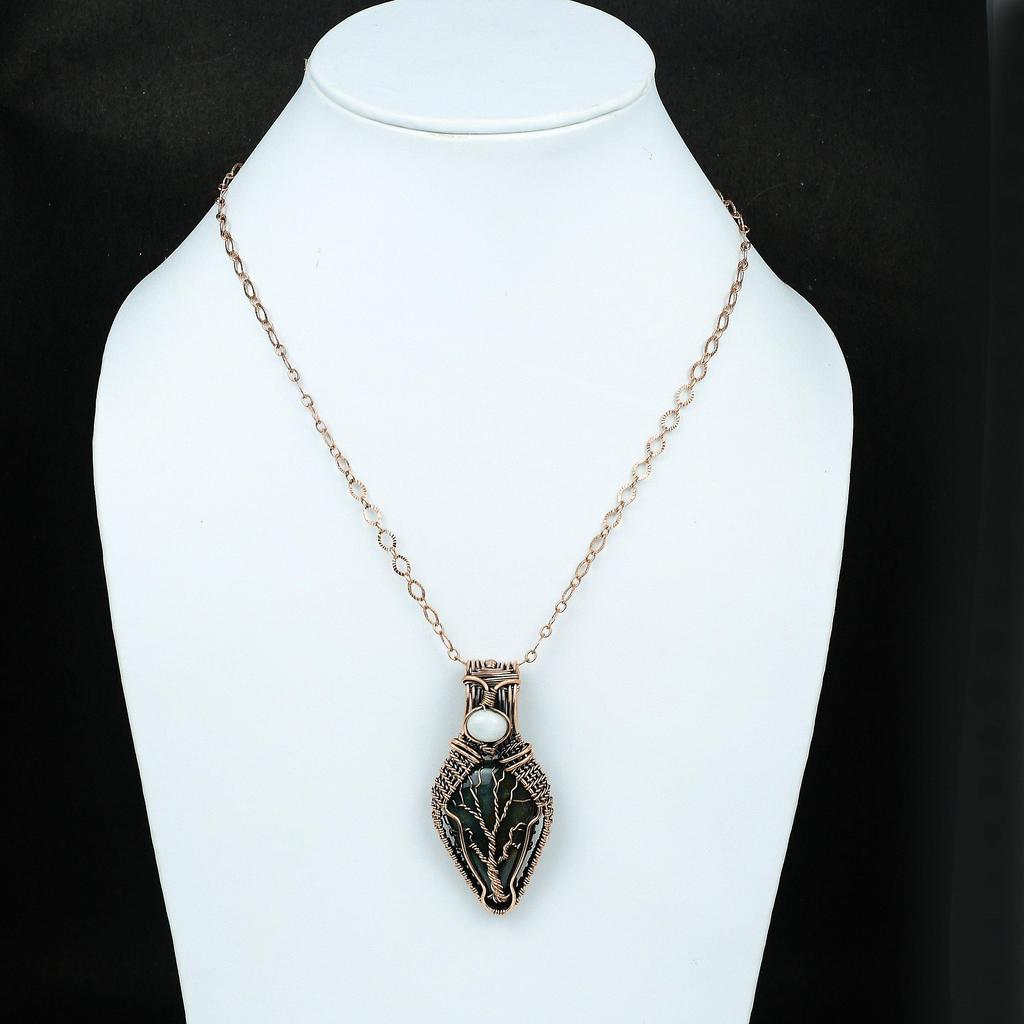 Древо жизни, драгоценный камень, кровавый камень, подвеска из медной проволоки, ювелирное изделие ручной работы, кулон из радужного лунного камня, подарок для нее, старинные ювелирные изделия