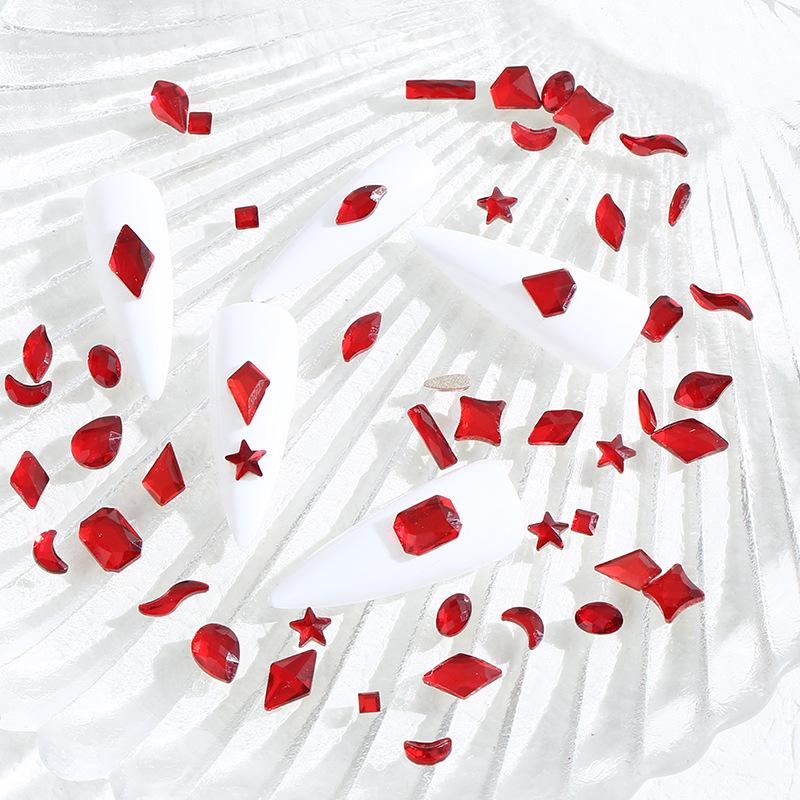 Red Nail Art Jewelry Drill Flat Bottom Special-Shaped Drill Water Drop Horse Eye New Year'S Red Nail Glass Sticker Drill