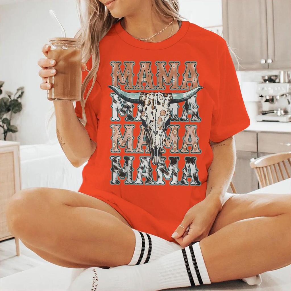 Cowboy Style Mama Print Women T Shirts Fashion Short Sleeve Crewneck Mommy Streetwear Vintage Mothers Day Tshirts Gifts