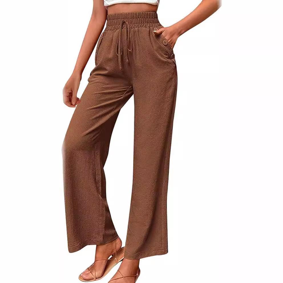 Women's Fashion Summer Spring Casual Solid Color Print Loose High Waist Trousers Pants & Capris Casual Trousers