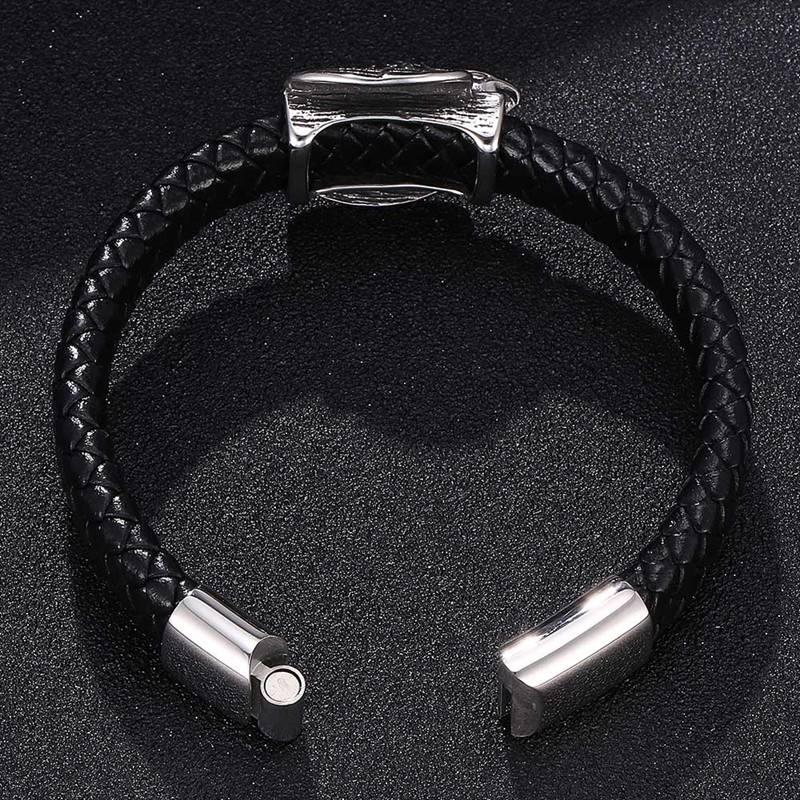 Панк-браслет из нержавеющей стали с орлом, мужские браслеты, черный кожаный браслет из веревки, мужские ювелирные изделия, подарки