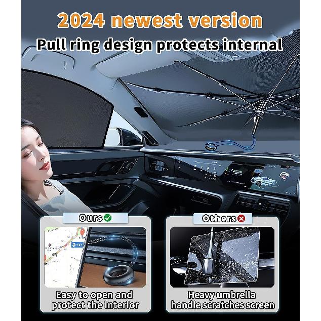 Custom-Fit for Hyundai Windshield Sun Shade Umbrella, 2024 Upgraded Pull Ring Handle Foldable Front Window Cover Sun Visor, UV Rays Blocker, Designed