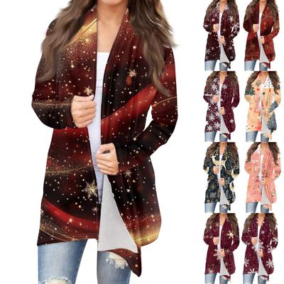 Женская мода повседневная рождественская принтованная куртка-кардиган средней длины