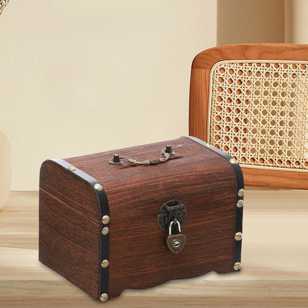 Wooden Piggy Bank with Heart Locks Treasure Storage Box Valentines Day Gifts for Friends Money Case Home Decoration