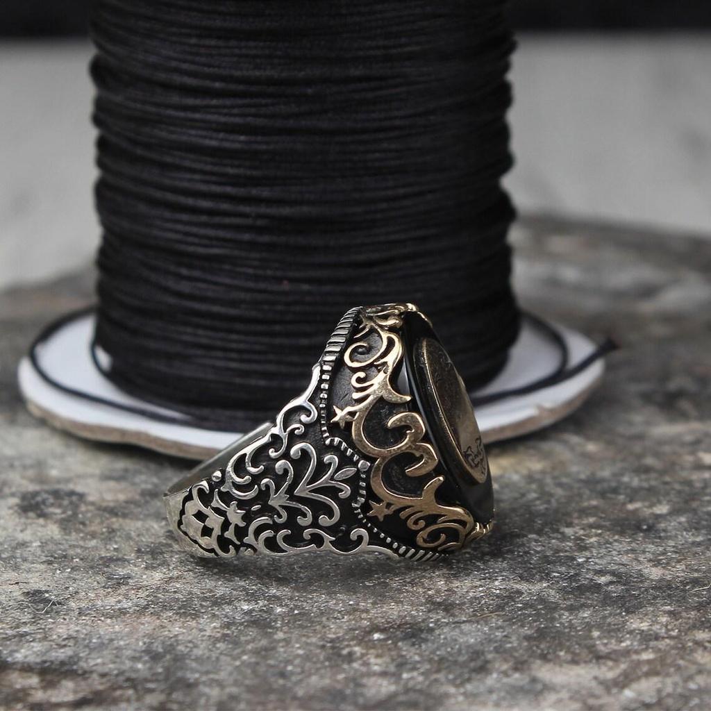 Hecheng European & American Light Luxury Black Zircon Retro Men's Ring