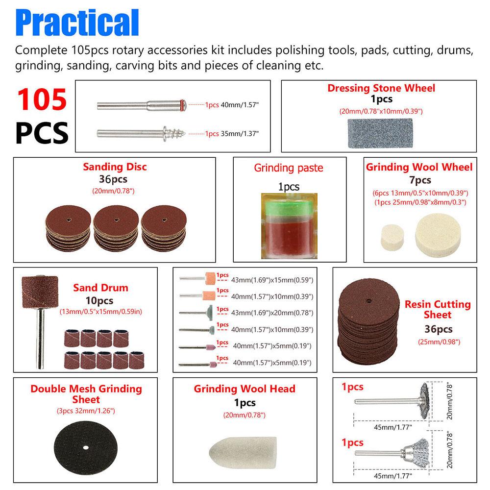 105 шт./набор Мини Электрическая дрель Шлифовальные биты Вращающийся электроинструмент Шлифовальный аксессуар