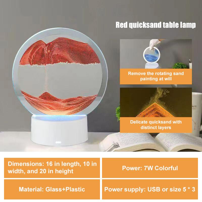 LED RGB Sand Painting Table Lamp Flowing Hourglass Desktop Ornament 3D Sandscape Lamp Suitable for Desk Bedroom Bedside Lamp