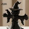 Personalized Dark Trend Ornament Pumpkin Scarecrow with Crow Figurine, 3D Printed Gothic Witch Compact Statue for Cabinet Hat Jack-o'-Lantern Statue,