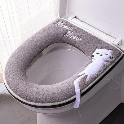 1 шт. универсальный чехол на сиденье для унитаза, чехол для унитаза на молнии для ванной комнаты, зимний утолщенный теплый моющийся чехол с рисунком кота, милый чехол на сиденье унитаза