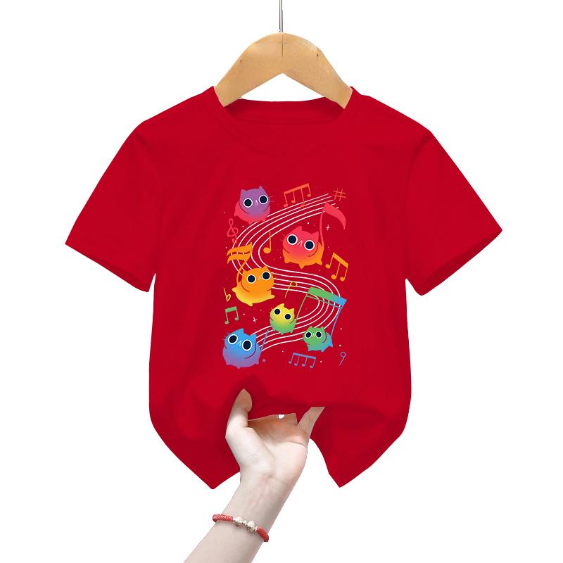 Детские футболки Meowlody с героями мультфильмов, радужная музыкальная футболка с принтом кота для девочек и мальчиков, От 2 до 13 лет, детская одежда с короткими рукавами с мультяшным животным котом