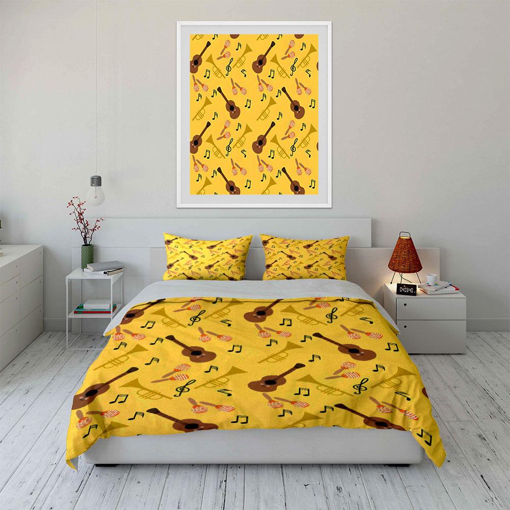 Guitars, trumpets, music notes. Bedding sets Duvet cover sets Duvet covers Pillowcases(1 * Duvet Cover 2 * Pillowcases without duvet insert)