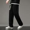 Осенне-весенние мужские брюки с эластичной талией, однотонные, с карманами, свободные, большого размера, прямые, широкие штанины