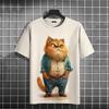 Смешная футболка с толстым котом Детские 3D-печатные футболки с животными Детские повседневные свободные футболки с коротким рукавом Большие размеры Летние уличные футболки