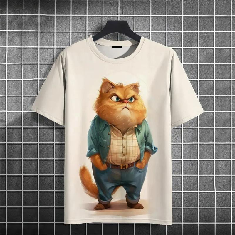 Смешная футболка с толстым котом Детские 3D-печатные футболки с животными Детские повседневные свободные футболки с коротким рукавом Большие размеры Летние уличные футболки