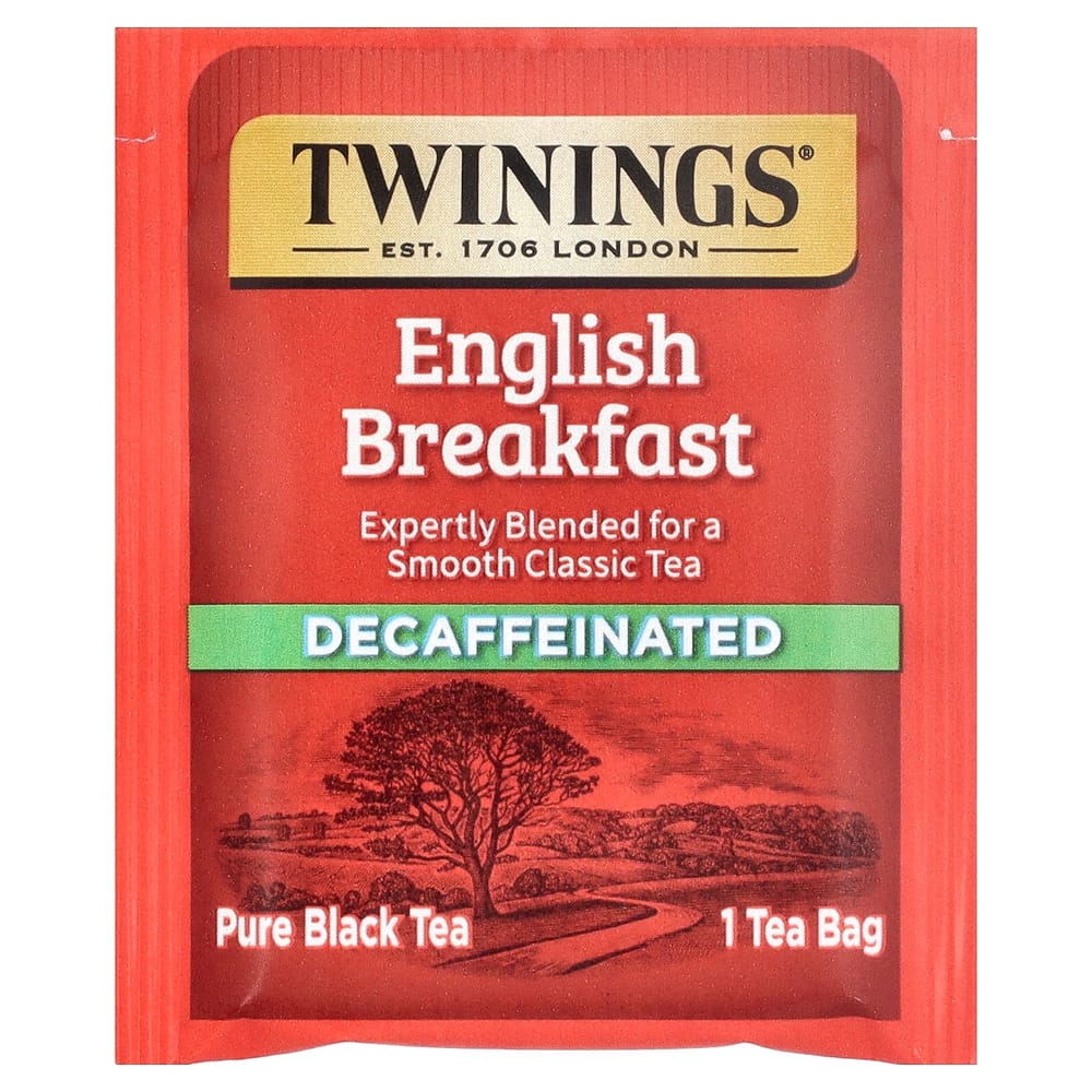 Twinings 100% Чистый Черный Чай English Breakfast Без Кофеина, 25 Пакетиков, 50г (1,76 унции)