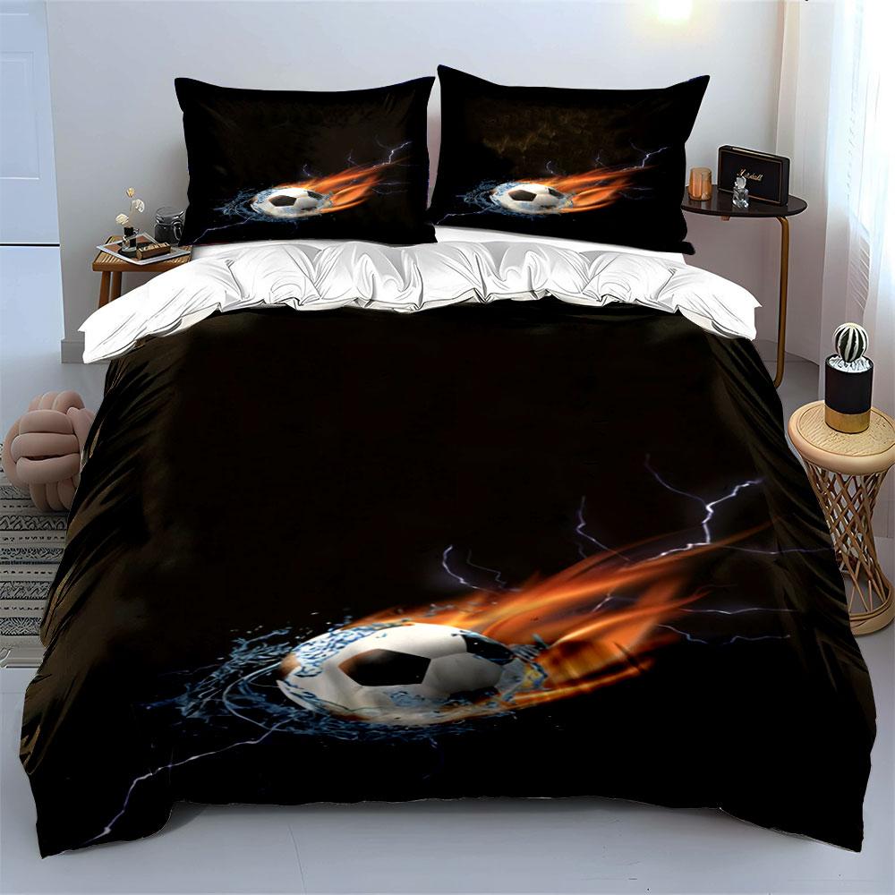 Flaming soccer ball design. Bedding sets Duvet cover sets Duvet covers Pillowcases(1 * Duvet Cover 2 * Pillowcases without duvet insert)