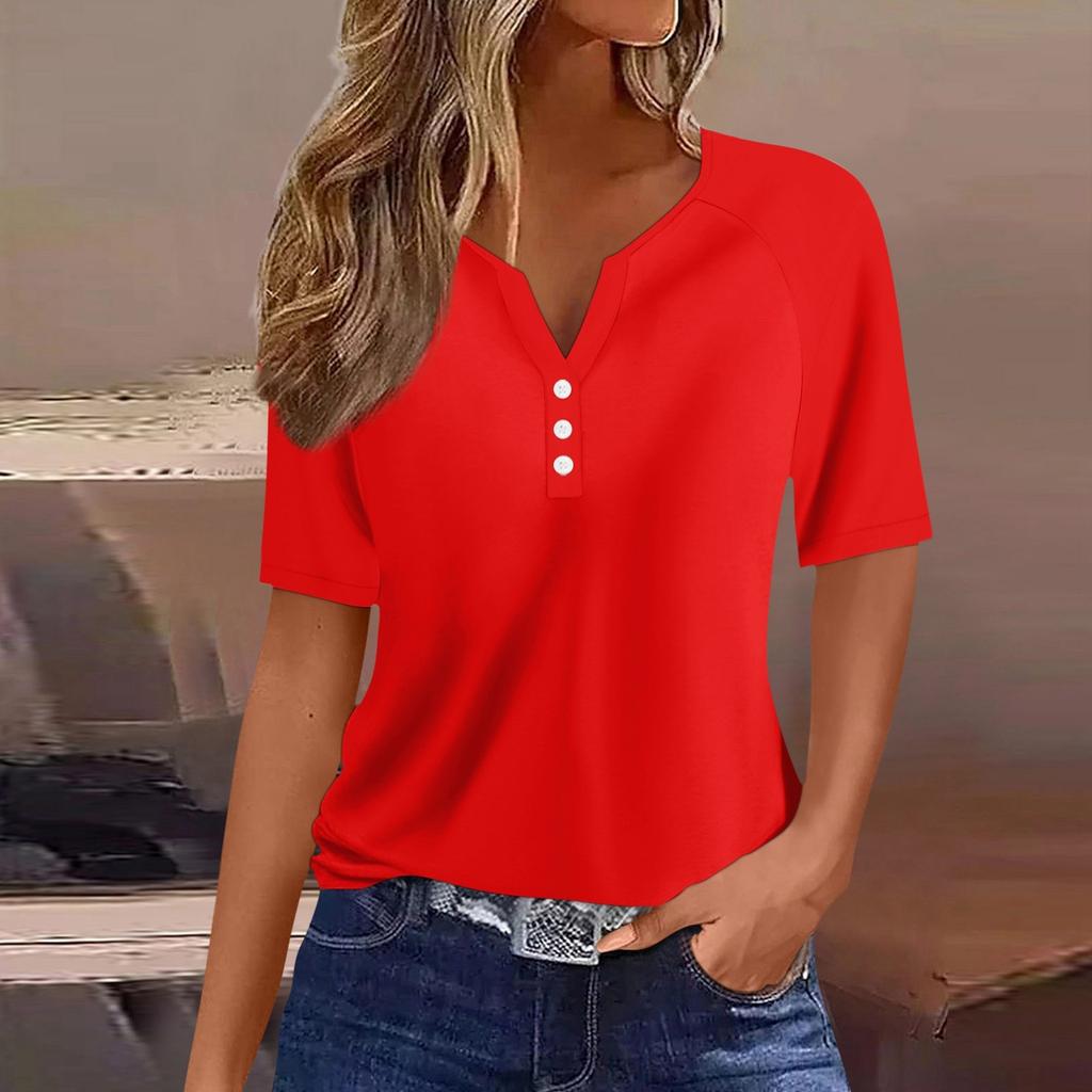 Women's T Shirt Tee Print Button Raglan Sleeve Daily Weekend Fashion Basic V Neck Regular Top