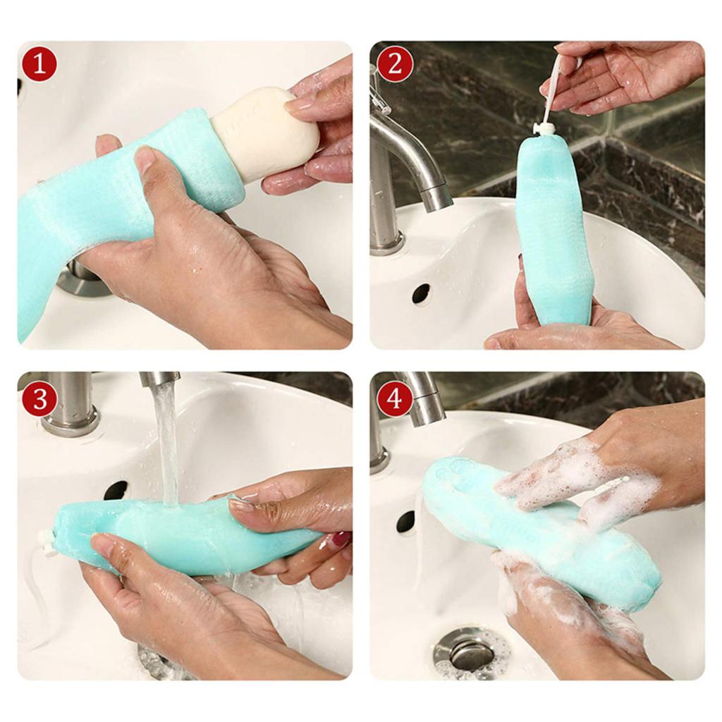 Exfoliating Nylon Mesh Soap Pouch Bubble Foam Net Soap Bag for Shower Soap Sack Holder Pocket Body Facial Cleaning Tool