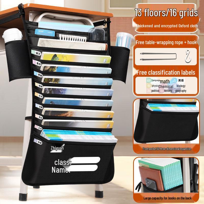 Desk Storage Bag & Book Holder for Students - Table-Side Hanging Organizer for Elementary & High School