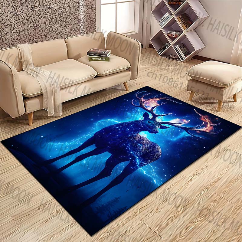 New product Glowing blue deer at night Carpet for Living Room Bedroom Bedside Floor Mat Cloakroom Children Playing Mat Area Rug