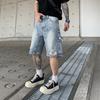 Брюки карго BeatStreet Джинсовые брюки Мужские Джинсы Полное горячее сверление Длина до колена Прямые брюки Y2k Уличная одежда Винтажные Стирка Свободные