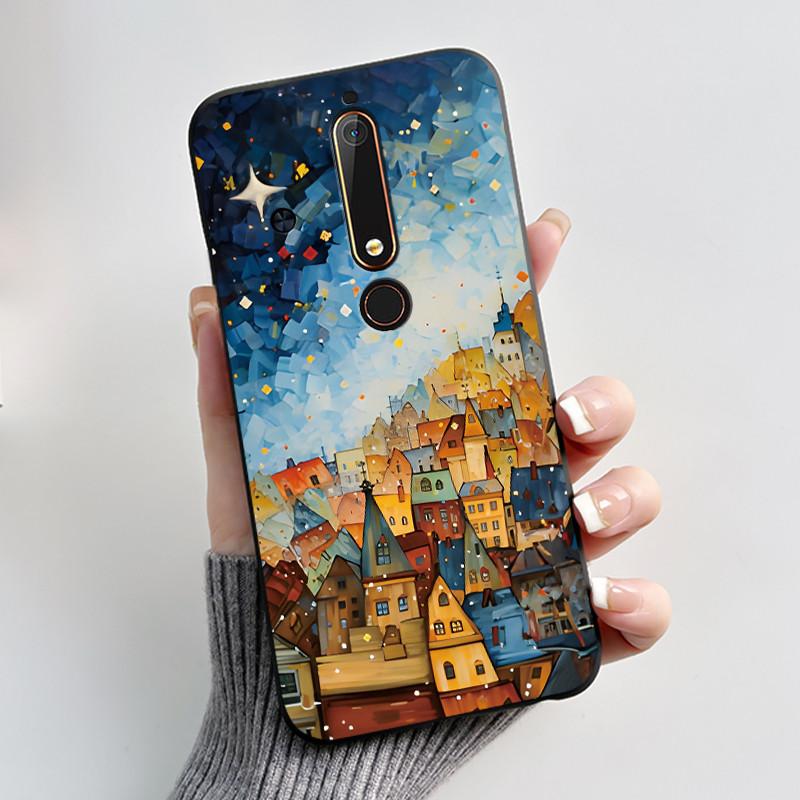 Cute Case For Nokia 6.1/Nokia 6.1 Plus/Nokia X6/Nokia6 Capa Printing Shell Protective Cover Soft Silicone Cartoon Black Casing
