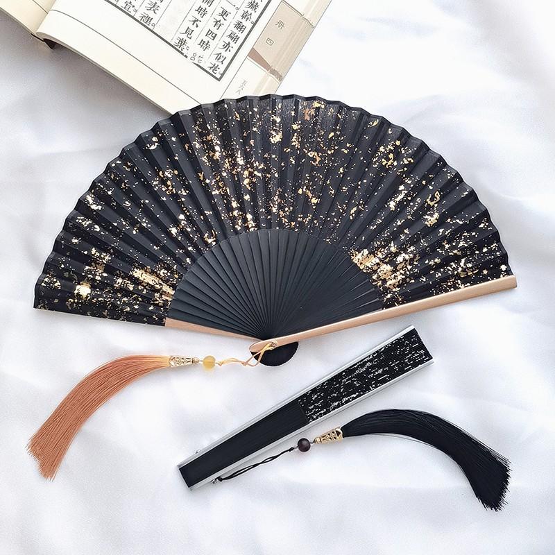 Gold Fan Silver Folding Fan Chinese Style Black Fan Summer Portable Portable Classical Folding Fan Chinese Ancient Style Female Fan