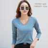 Striped V Neck T-shirt Casual Long Sleeve Top For Spring Fall Women's Clothing
