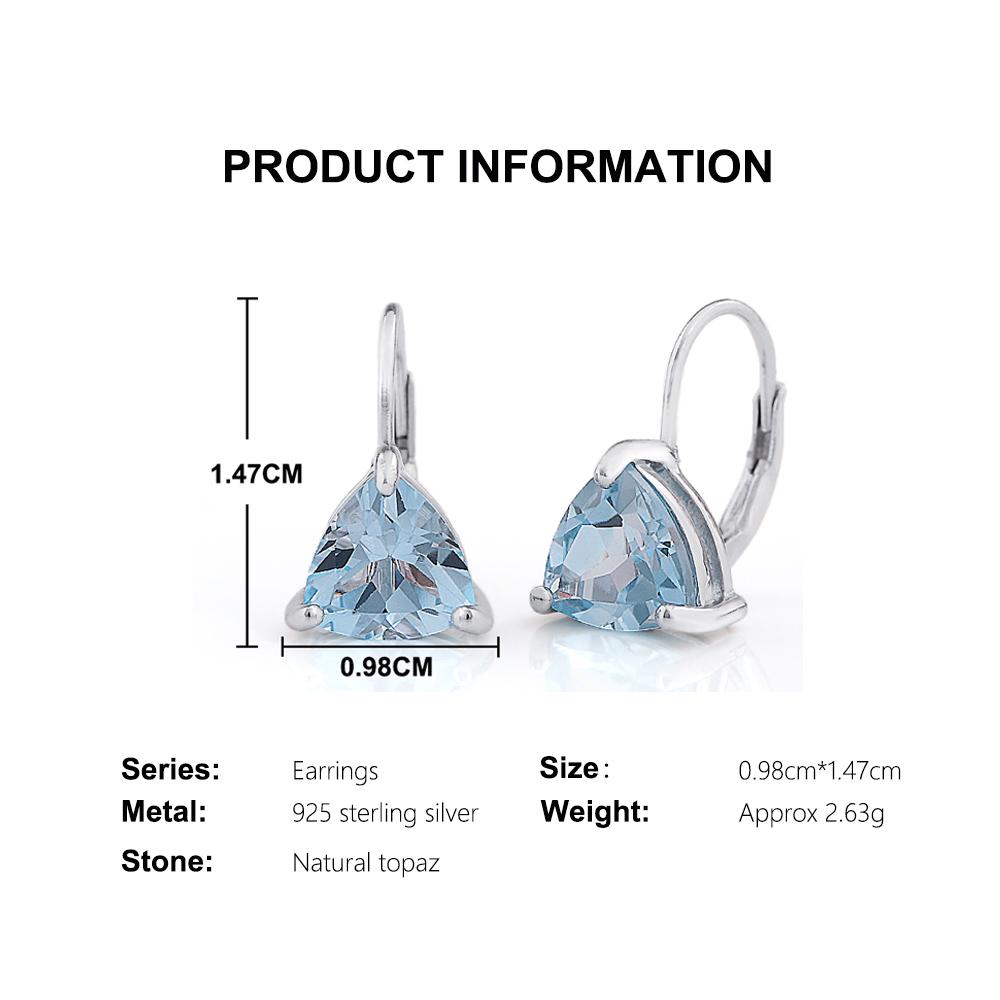 Женские серьги из стерлингового серебра 925 пробы с натуральным бразильским небесно-голубым топазом треугольной формы 8,0 мм, драгоценные камни, изысканные украшения для дня рождения, для повседневной носки