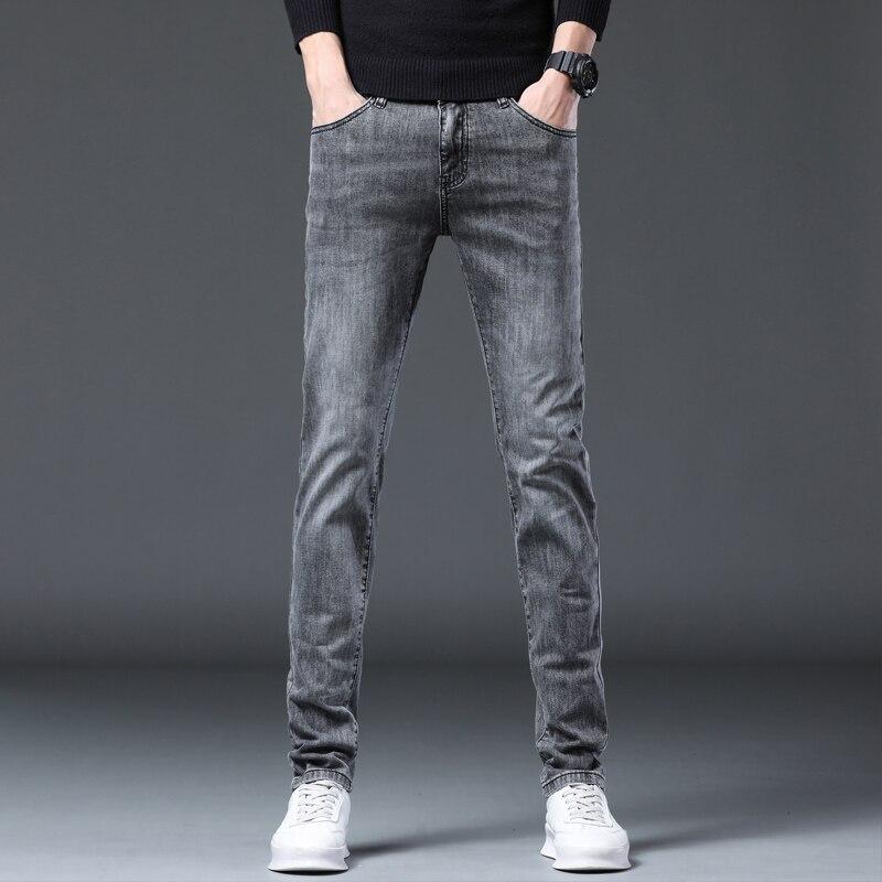 Брендовые мужские джинсы Slim Fit Узкие серые черные эластичные джинсовые брюки Повседневная дизайнерская мужская одежда Брюки Джинсы высокого качества для мужчин 