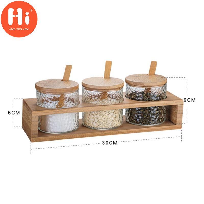 Привет японский кованый стеклянный набор баночек для специй с бамбуковой полкой, коробка для приправ, кухонные инструменты, солонка, бутылка для хранения сахара