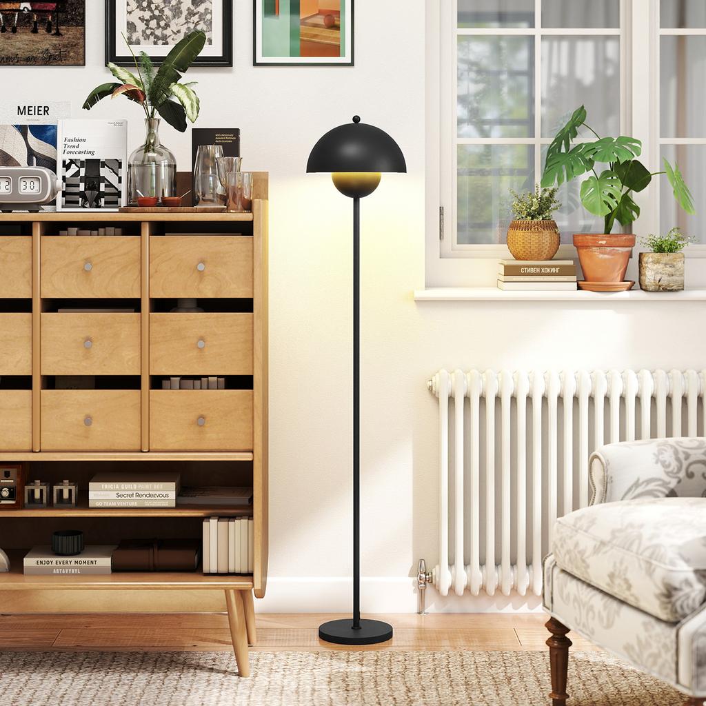 Modern Living Room Floor Lamp with Bowl Shade Foot Switch E27 Socket Without Bulb diameter 30x155 cm Black