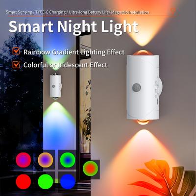 Перезаряжаемый светодиодный ночник с датчиком движения, градиентная RGB-подсветка, диммируемая комнатная лампа, магнитные светильники для лестницы, подходит для прихожей