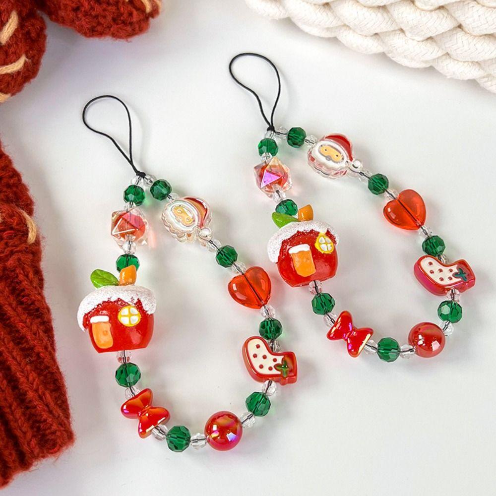 Christmas Series Crystal Beaded Hat Bell Lanyard Santa Santa Mobile Phone Chain  Phone Case