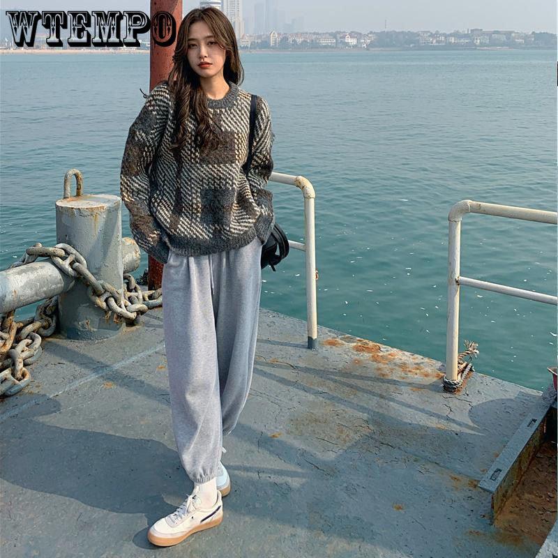 WTEMPO Мягкие женские осенне-зимние новые клетчатые ретро-свитера Y2K Loose Lazy High-end Sense of Temperament