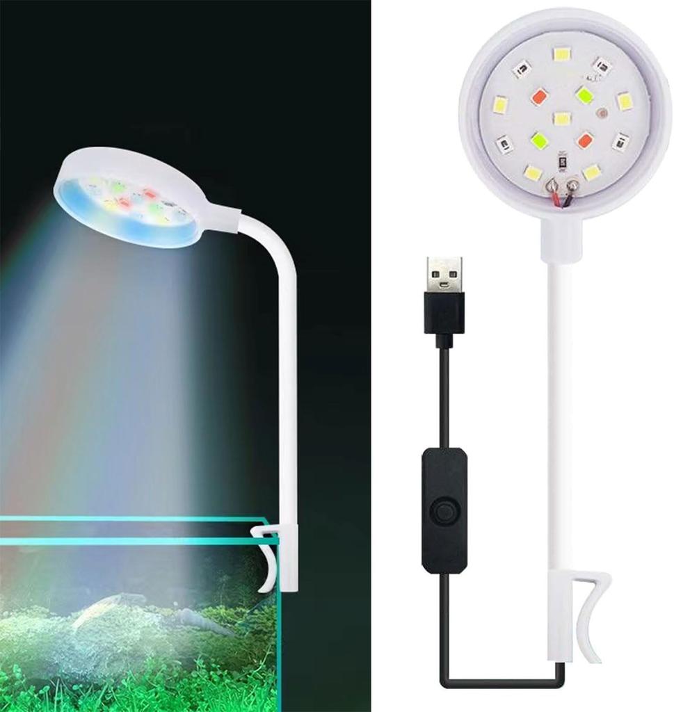 Маленький аквариумный светильник на клипсе, светодиодный мини-светильник для аквариума, светильник на клипсе с USB-разъемом, регулировка на 360 градусов, гибкий светильник для водных растений, заполняющий свет, маленький