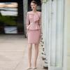 Spring Pink Faux Two-Piece Bowknot Mid-Sleeve Slimming Dress