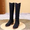 Модные плиссированные сапоги до колена, женские туфли на квадратном каблуке весна/осень, распродажа 2024 года, модные женские сапоги без застежек с острым носком