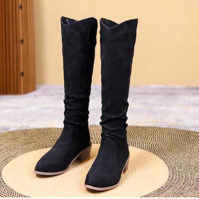 Сапоги до колена с плиссе, современные, весна/осень, квадратный каблук, женская обувь, распродажа, модные, застегивающиеся на молнию, женские сапоги с острым носком