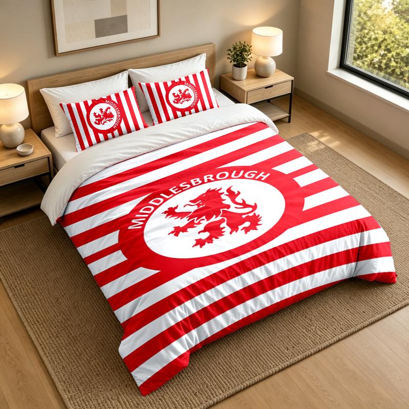 3-Piece Bed Sheet Set with Middlesbrough Design, 1 Flat Sheet and 2 Pillowcases for Bedroom