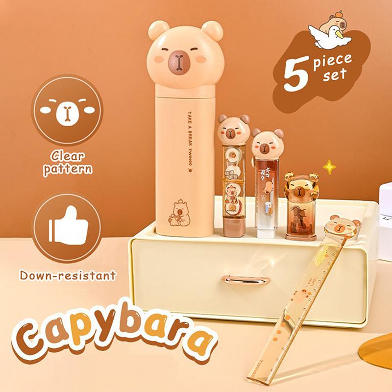 5Pcs Capybara Stationery Assortment Set Pencil Case Ruler Eraser Correction Tape Pencil Sharpener Set Student Gifts